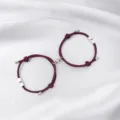 Stainless steel sun moon magnetic couple bracelets set red blue braided rope jewelry gift for lovers - Sun & Moon / 2-Piece Set / Dark Blue Wine Red