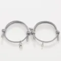 Couple grey woven rope bracelets with magnetic lock and key charms, romantic jewelry gift set. - Key Lock Gray Pair