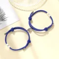 Blue woven rope magnetic couple bracelets set with sun moon charms for best friends gift. - Milan Cord Sun Moon Royal Blue Pair