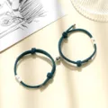 Magnetic couple sun moon braided cord bracelets set for best friends matching jewelry new style - Milan Cord Sun Moon Navy Blue Pair