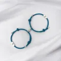 Stainless steel sun and moon magnetic couple bracelets set, blue braided rope design. - Sun & Moon / 2-Piece Set / Teal