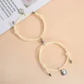 Couple magnetic matching smiley face braided bracelets, hand-woven rope friendship jewelry set. - One Pair / Off White