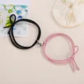 Couple magnetic heart woven rope matching bracelets set in black and pink for best friends. - Elastic Heart Magnet Style / 1 Pair / Pink and Black
