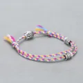 Handmade colorful woven rope bracelet with alloy Buddha head and engraved metal cylinder charms - Buddha Head Hand Rope F9 (Blue Purple Grey Textured)