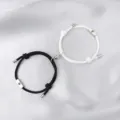 Couple magnetic bracelets stainless steel sun moon matching braided rope fashion jewelry gifts - Sun & Moon / 2-Piece Set / Black & White