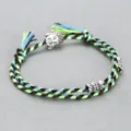Handmade braided cotton rope bracelet with alloy Buddha head charm and beads for daily wear. - Buddha Head Hand Rope F11 (Blue Green Brown Black)