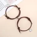 Couple magnetic attraction braided bracelets with cute smiley face pendants for lovers. - One Pair / Coffee