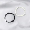 Couple magnetic bracelet stainless steel sun moon charm black white braided rope matching jewelry - Sun & Moon / 2-Piece Set / Black and Off-White
