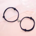 Minimalist couple braided bracelets with magnetic heart charm, stylish matching jewelry set. - Minimalist Dark Blue Pair