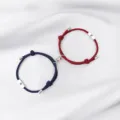 Stainless steel sun moon magnetic couple bracelet detail view, matching rope design. - Sun & Moon / 2-Piece Set / Wine Red and Dark Blue