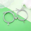 Paar magnetische hart slot sleutel gevlochten armbanden geliefden sieraden cadeau. - Slot Sleutel Stijl (Grijs Paar)