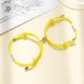 Yellow magnetic couple bracelets set with sun and moon charms, braided rope friendship jewelry. - Milan Cord Sun Moon Yellow Pair