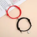 Couple magnetic attract smiley face braided rope bracelet set, nice handmade jewwlry. - One Pair / Black and Red