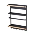 Organisateur de cuisine magnétique pour réfrigérateur avec barre en bois et crochets. - S / Noir