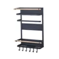 Étagère magnétique noire pour réfrigérateur avec barres en bois et crochets, rangement cuisine. - L / Noir