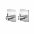 Stainless steel wall mount hook set, square base L-shaped design, brushed metal finish for bathroom. - L-Shaped Style (With Nail-Free Glue) / 2 Pcs/Set