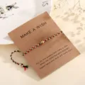 Braided string wish bracelet with golden bead and card detail, adjustable rope jewelry. - Dark Blue (F1)