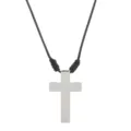 Stainless steel cross pendant necklace with black waxed adjustable cord for men and women - Cross Necklace / Silver
