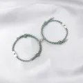 Stainless steel sun and moon magnetic couple braided bracelets set, perfect matching jewelry. - Sun & Moon / 2-Piece Set / Green/White