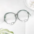 Bracelets de couple assortis en corde tressée magnétique avec pendentif menottes. - Menottes Nouvelle Corde Vert et Blanc Paire