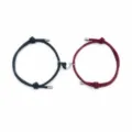 Couple magnetic heart bracelet set, black and red braided rope matching jewelry for lovers. - Black And Wine Red Pair