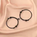 Couple magnetic heart black braided rope bracelet set, matching charm detail design. - Black (1 Pair) / Black