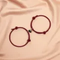 Matching couple braided rope bracelets with magnetic black and white heart charms for besties. - Wine Red (Pair) / Burgundy