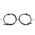 Couple magnetic bracelets set, black braided rope alloy charm matching jewelry for lovers. - One Pair / Black