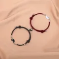 Couple magnetic matching Tai Chi braided rope bracelets in black and red for lovers. - Tai Chi Black White Magnet Black And Wine Red Pair
