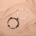 Classic black and white couple magnetic bracelets set, stylish woven rope Yin Yang jewelry gift. - Tai Chi Black White Magnet Black And White Pair