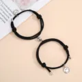 Black braided couple magnetic smiley face charm bracelets set for lovers friendship jewelry - One Pair / Black