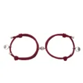 Couple magnetic red rope bracelets matching alloy wave charm sweet couple jewelry gift sets - One Pair / Burgundy