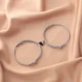 Grey woven cord couple magnetic matching heart bracelets stylish variant showcase - Gray (Pair) / Gray