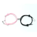 Set di bracciali intrecciati magnetici di coppia con chiusura in metallo e ciondoli gioielli abbinati - Un paio / Rosa e Nero