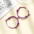 Purple braided rope magnetic couple bracelets with sun and moon charms for best friends - Milan Cord Sun Moon Purple Pair