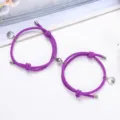 Bracciali di coppia magnetici viola con corda intrecciata e pendenti in metallo per amanti. - Un paio / Viola