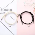 Set di bracciali intrecciati magnetici di coppia con ciondoli onda e montagna regalo. - Un paio / Beige + Nero