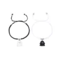 Handmade braided couple bracelets with cute ghost pendant black white matching jewelry gift - Flat Knot Black and White Style F