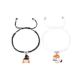 Halloween woven couple bracelets detail featuring witch and ghost charms in black and white. - Flat Knot Black and White Style G