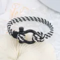 Bracelet homme corde tressee noir blanc manille fer a cheval acier inoxydable detail - Style Carte Pour Maman / Circonférence 19 cm / Noir et Blanc