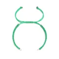 Green DIY handmade braided flat knot bracelet cord with stainless steel rings detail. - Green