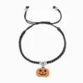 Halloween pumpkin braided bracelet for couples, black adjustable rope with orange charm. - Halloween Pumpkin Flat Knot Single Bracelet