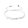 Stainless steel white woven rope couple bracelet with engraved metal plate charm adjustable. - Woven Women Bracelet (His crazy) / White