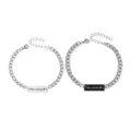 Stainless steel couple bracelets matching set with engraved quote plates, stylish jewelry gift. - Pair of Cuban Chain Bracelets (crazy weirda)