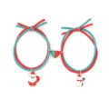 Bracelets de couple de Noël avec cordes rouges vertes cœurs magnétiques et charms mignons. - Style Père Noël et Bonhomme de Neige / Paquet de 1 Paire