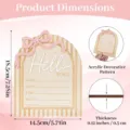 Wooden newborn milestone announcement card with hello world design and pink bow decoration. - Style 1