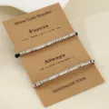 Stainless steel Morse code couple bracelet set, minimalist handmade jewelry gift for lovers. - 1 Pair Set / Silver