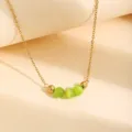 Collier de chaîne en acier inoxydable doré élégant avec des perles œil-de-chat vertes. - Pierre Œil de Chat Turquoise / 1 Pièce / Or