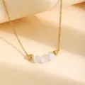 Collier de perles en acier inoxydable doré œil de chat élégant mode bijoux femme accessoire - Oeil de Chat Blanc / 1 Pièce / Or
