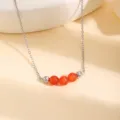 Collier de perles en pierre d'œil de chat orange en acier inoxydable minimaliste pour femmes. - Pierre œil de chat orange / 1 Pièce / Argent